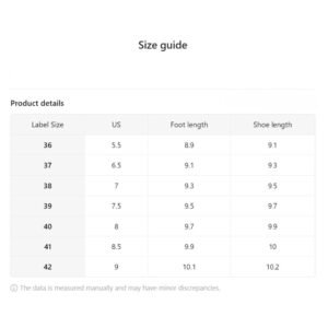 Khaki Sandals Size chart
