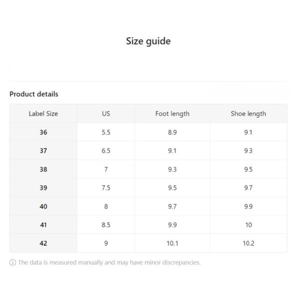 Khaki Sandals Size chart