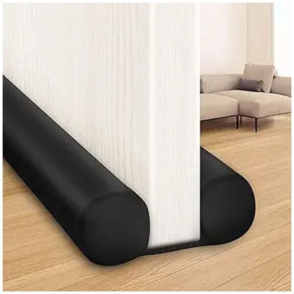 Large Door Draft Stopper with 2-inch diameter foam blocking cold air and reducing noise at the bottom of a door