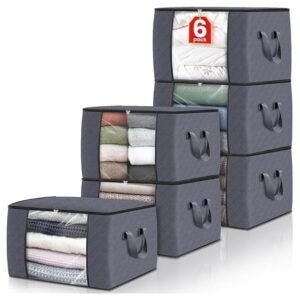 Set of 6 spacious storage bags for organizing clothing, blankets, and comforters.
