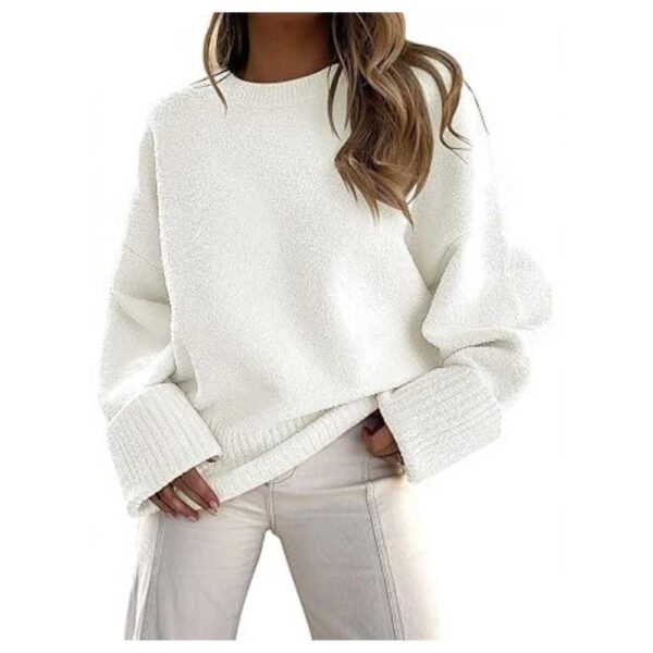 Women wearing an oversized pullover sweater, showcasing its cozy fit and stylish design