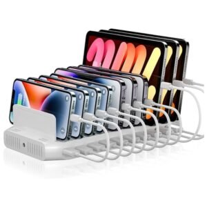 10-port multi charging station for organizing and charging multiple devices simultaneously