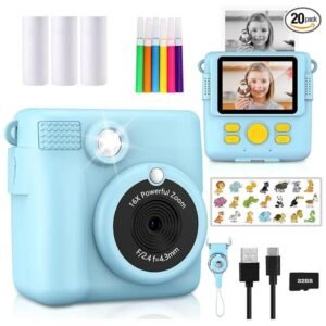 Instant print camera for kids with 2.4-inch screen and fun photo printing features.