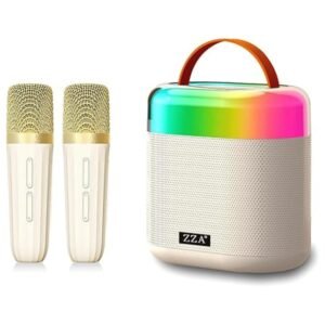 Portable Mini Karaoke Machine for Girls and Boys with two wireless microphones, built-in speaker, and light features