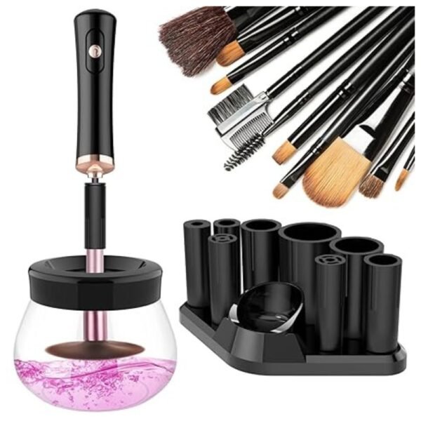 Automatic makeup brush cleaner machine with bowl and 8 rubber collars