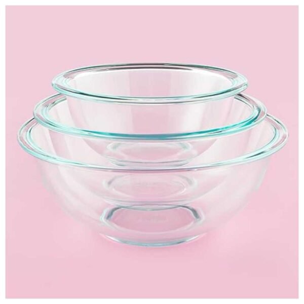 3-piece clear bowl set in 1-qt, 1.5-qt, and 2.5-qt sizes