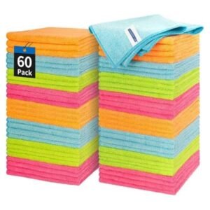 Set of 60 microfiber cleaning cloths in assorted colors