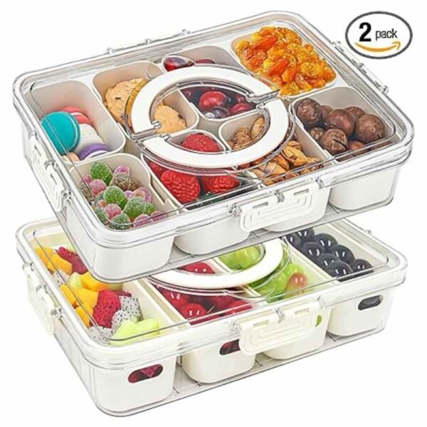 2-Pack Divided Serving Tray with Lid, 12-Compartment Snackle Box