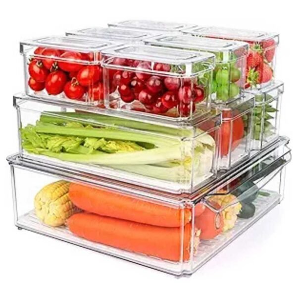 10-Pack Stackable Fridge Organizer Bins, Clear Storage Containers