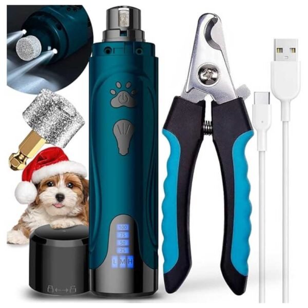Dog Nail Grinder and Clipper Kit with 3 speeds, LED light, Type-C USB rechargeable