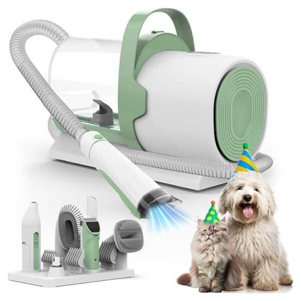 Dog Grooming Vacuum with powerful 11000Pa suction and HEPA filter, removing pet hair and debris during grooming.