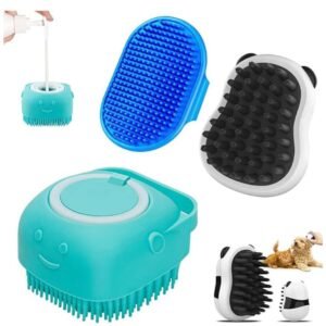 3PCS Dog Shampoo Brush set with adjustable handle, perfect for bathing, grooming, and massaging short and long-haired pets