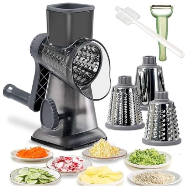 Rotary Cheese Grater Shredder with Suction Base and Interchangeable Drum Blades for Grating, Shredding, and Slicing