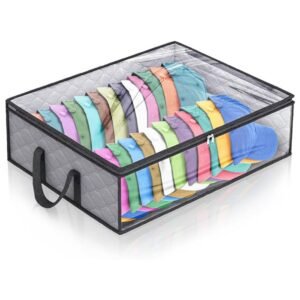 Foldable hat storage bag with transparent top, holding up to 40 baseball caps