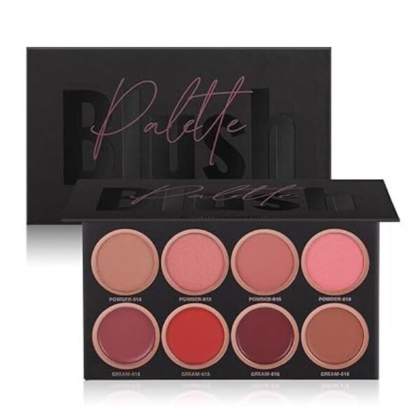 8-color blush palette featuring 4 cream blush shades for a natural, glowing finish.