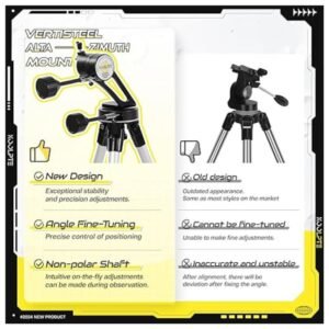 Image showing the Vertisteel AZ mount with the telescope attached, highlighting smooth and precise adjustments for optimal observation.