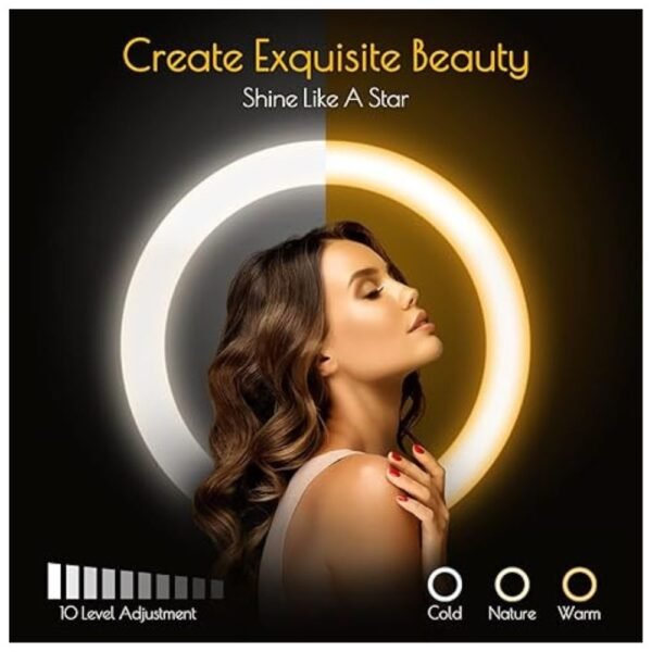 12" Selfie Ring Light with adjustable 3-color modes and 10 brightness levels