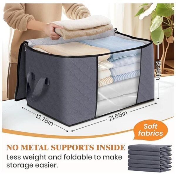 Flexible storage bag with no metal support, measures 21.65 x 13.78 x 12.40 inches