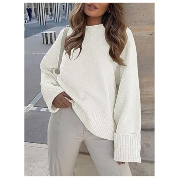 Women wearing an oversized pullover sweater, showcasing its cozy fit and stylish design