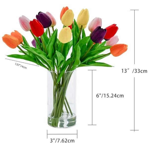 13.5-inch multicolor artificial tulips in a glass vase for decor