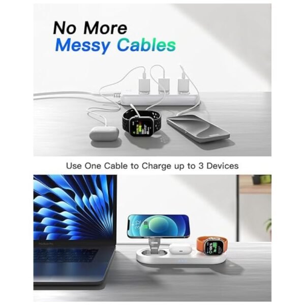 Upgraded 3 in 1 Wireless Charger eliminates messy cables for a clean setup.