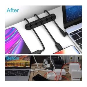 Before and after using Cable Clips Cord Holder: Tidy, organized cables.