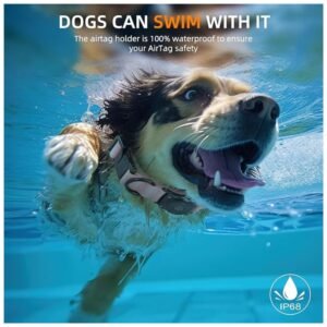 Tactical AirTag dog collar with integrated waterproof holder, designed to keep your AirTag dry during water activities.