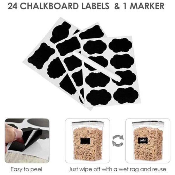 Set of 24 chalkboard labels and 1 marker, featuring easy-peel design for effortless labeling and relabeling