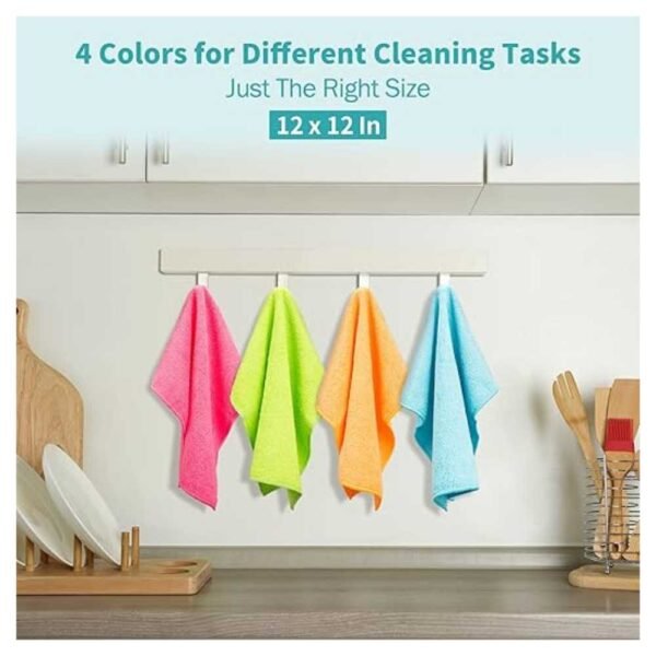 60-pack 12"x12" microfiber cleaning cloths in 4 colors, lint-free & reusable.