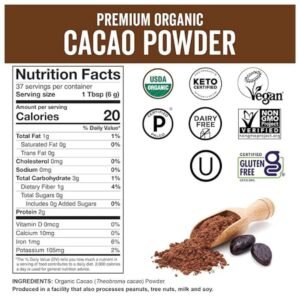 USDA Certified Organic Organic Cacao Powder - Keto & Paleo