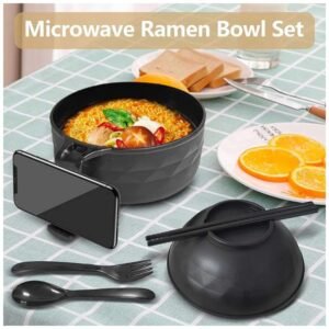 Microwave-safe Ramen Bowl Set made from BPA-free bamboo fiber, including bowls, chopsticks, spoon, and fork