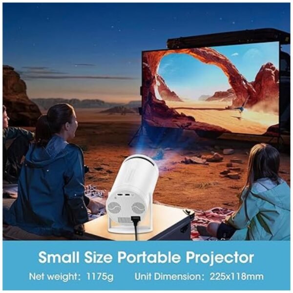 Compact projector in hand, highlighting its portability and ease of transport for on-the-go use.