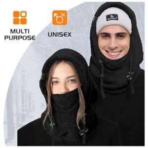 Unisex winter face mask with soft fleece material for warmth and comfort.