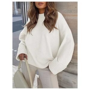 Women wearing an oversized pullover sweater, showcasing its cozy fit and stylish design