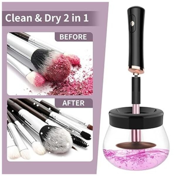 Makeup brush cleaner with 2-in-1 cleaning and drying functionality