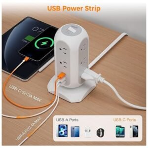 USB-C and dual USB-A ports on a power strip for optimal charging speed.