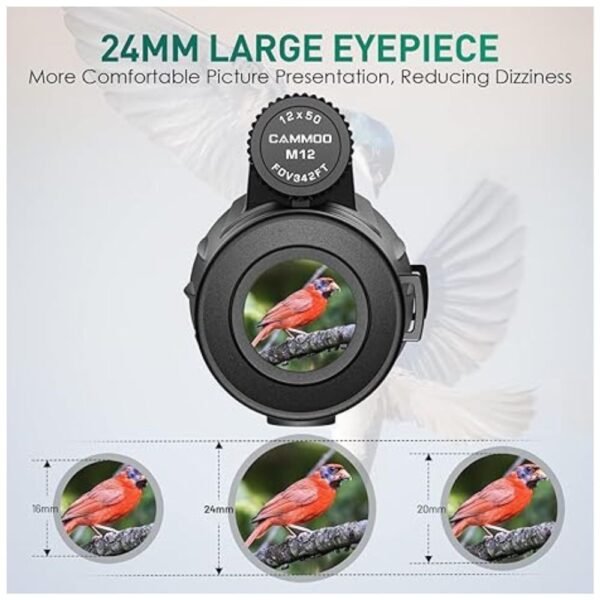 12x50 Monocular with 24mm large eyepiece for enhanced comfort and clarity.