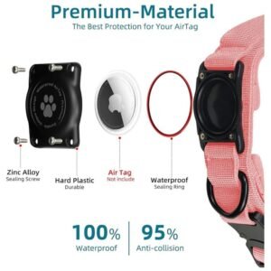 Tactical AirTag dog collar with integrated waterproof holder, designed to keep your AirTag dry during water activities