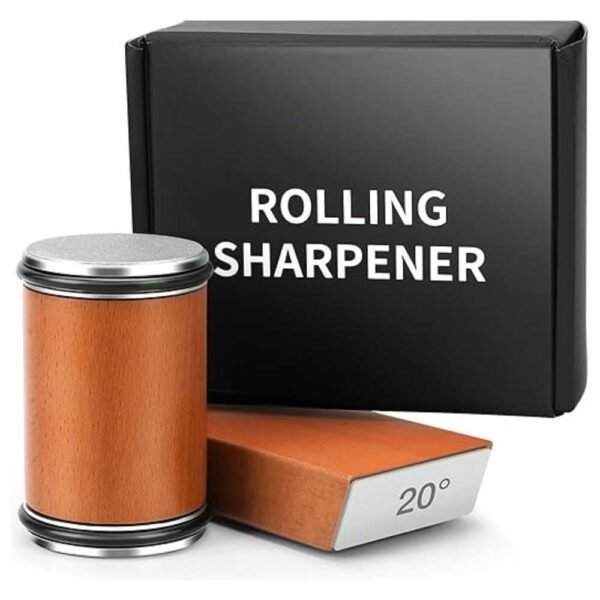 Rolling Knife Sharpener with diamond discs, magnetic base, and adjustable angles.