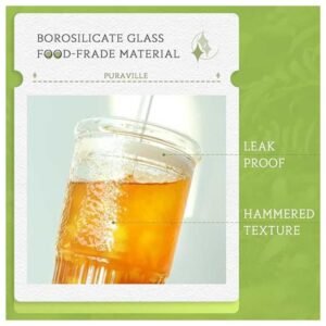 Leakproof glass cups with secure lids and hammered texture for a non-slip grip