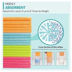 60-pack 12"x12" high-absorbent microfiber cleaning cloths in 4 colors