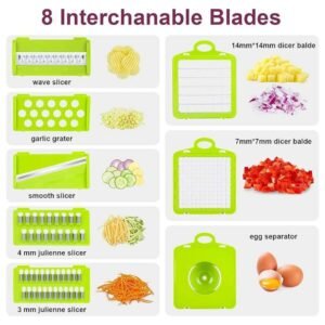 8 Interchangeable Blades for Versatile Cutting - Slice, Dice, Grate, and Chop Vegetables Effortlessly with Precision Tools