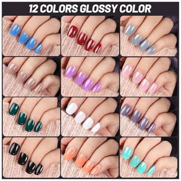 12 shiny and vibrant glossy short press on nail colors in various shades