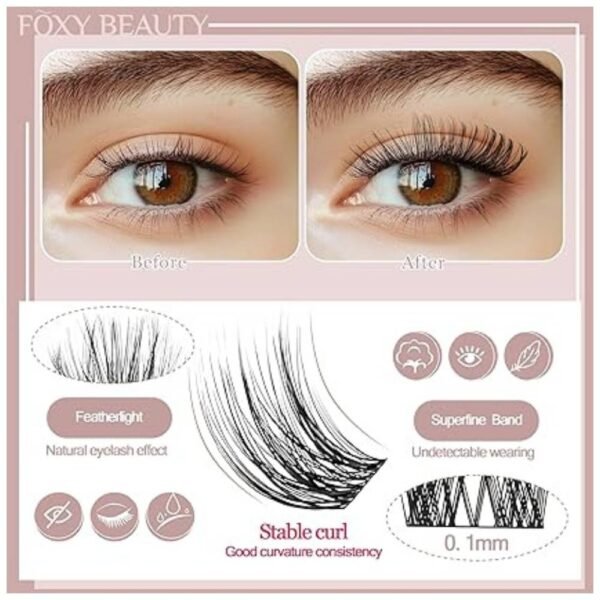 Close-up of ultra-thin 0.1mm lash bands blending naturally with your own lashes for a comfortable fit