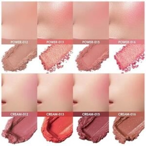 Close-up of 4 cream blush shades in a palette for smooth, easy application.