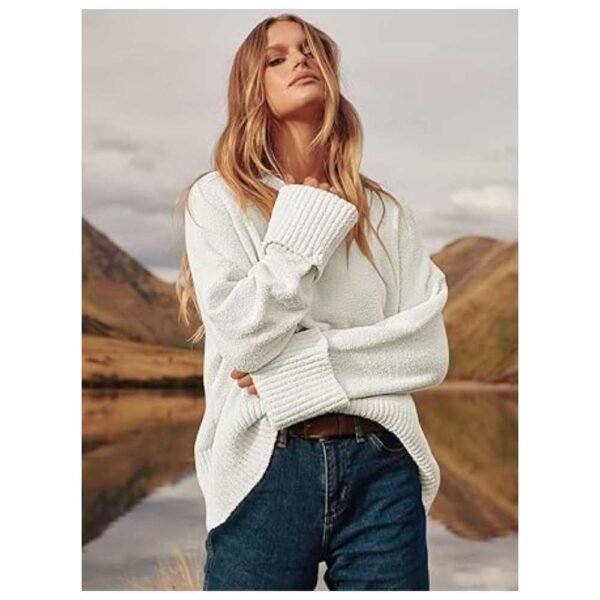 Women wearing an oversized pullover sweater, showcasing its cozy fit and stylish design