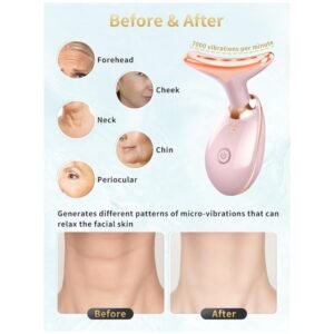 Before and after results using the facial beauty device, showing improved skin texture and a glowing complexion