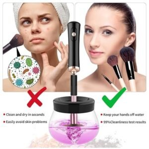 User-friendly automatic makeup brush cleaner machine in use