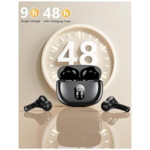 48 hours playtime with LED display charging case for Bluetooth earbuds.