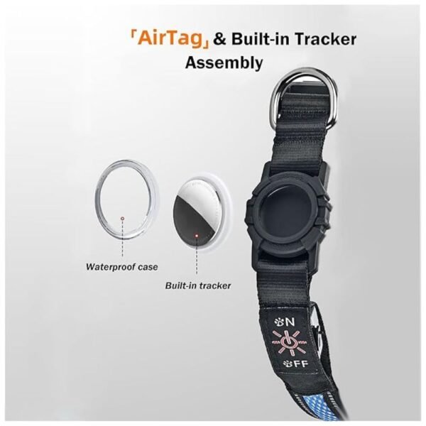 AirTag and built-in tracker assembly with waterproof design for pet safety.
